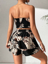 Casual Tropical Print Bandeau Top And Shorts Set